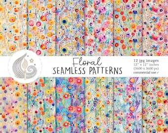 Seamless Floral Pattern | Commercial Use | Seamless Floral Digital Paper | Whimsical Colorful Watercolor Flowers | Scrapbook Paper