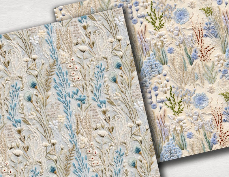 Embroidered Coastal Seamless Patterns: Ocean-inspired Digital Paper ...