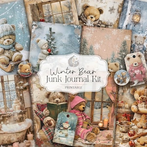 Kit diario spazzatura Winter Bear / Ephemera natalizia / Download digitale / Forniture per album / Artigianato natalizio / Pagine stampabili, carte, etichette