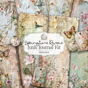 Kit de diario basura «Ensueño primaveral»: Páginas imprimibles y adornos para collage botánico en tonos pastel
