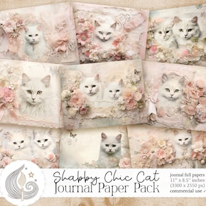 Papiers chat shabby chic | Carnet de notes pour chat | Fournitures pour journaux indésirables | Scrapbooking | Fabrication de cartes | Collage | Technique mixte | Artisanat