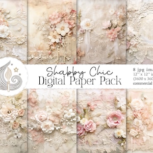 Papel de álbum de recortes Shabby Chic / Papel digital vintage / Uso comercial / Fondo floral romántico / Diario basura / Fabricación de tarjetas