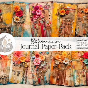 Diario Basura / Estilo Boho Chic / Páginas de Diario / Paquete de Papel Hippie / Papel Digital / Papel Scrapbook / Tarjetas / Manualidades / Técnica Mixta