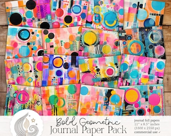 Color Background Journal Bold Geometric Junk Journal Papers: Abstract Backgrounds With Bright ...