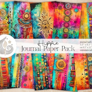Diario basura / Estilo hippie tribal / Páginas de diario / Creación de tarjetas / Creación de etiquetas / Paquete de papel / Papel digital / Papel de álbum de recortes