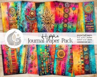 Hippie Junk Journal Pages: Bright Artistic Papers with Mandalas, Tribal Patterns, and Mixed Textures