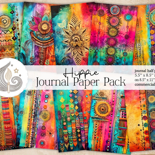 Junk Journal | Tribal Hippie Style | Journal Pages | Card Making | Tag Creation | Paper Pack | Digital Paper | Scrapbook Paper