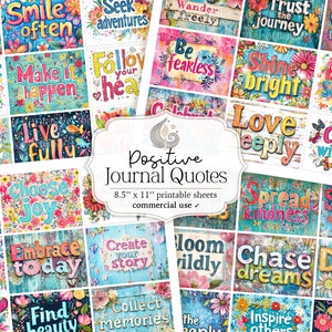 Afdrukbaar junkjournaal positieve citaten | Collageblad | Efemere woorden in digitale dagboeken | Plakboeken | Etiketten | Tags | Stickers