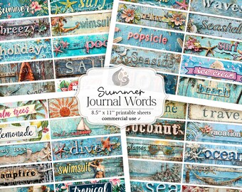 Summer Journal Word Labels: Sunshine Holiday Theme Printable Ephemera Pack