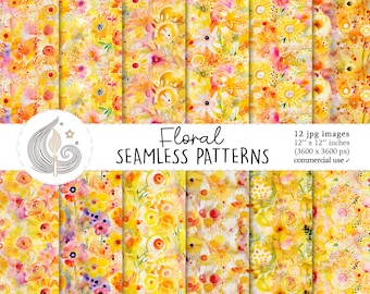 Floral Seamless Patterns: Yellow Flower Digital Paper Pack With Vibrant ...