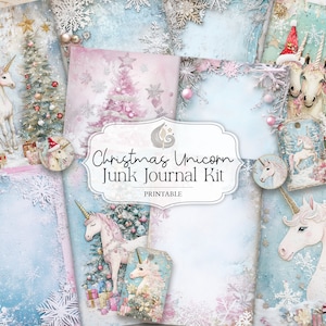 Christmas Unicorn Junk Journal Kit | Printable Ephemera | Scrapbooking | Card Making | Winter Fantasy Journal Kit | Digital Paper Crafts