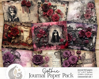 Gothic Junk Journal Papers: Dark Romantic Backgrounds with Roses, Lace, and Vintage Patterns