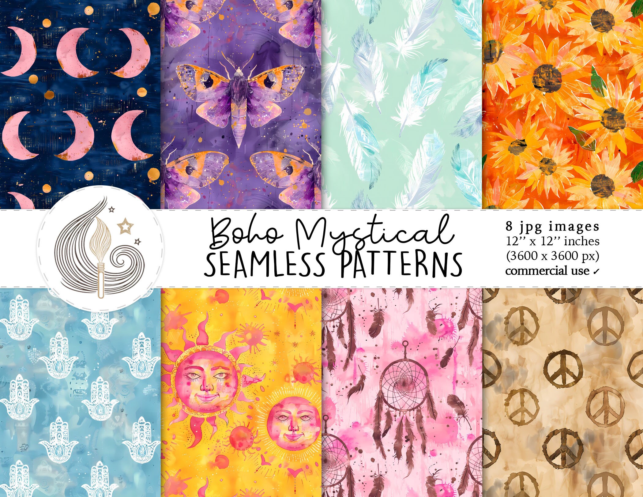 Boho Mystical Seamless Patterns: Celestial Digital Paper Pack With Moon ...