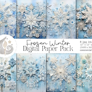 Paquete de papel digital copo de nieve / Papel digital de invierno congelado / Suministros de scrapbooking y diario / Decoración navideña./ Uso comercial