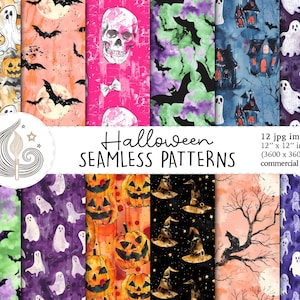 Nahtloses Halloween Muster | Kommerzielle Nutzung | Nahtloses Halloween Digitales Papier | Aquarell Halloween Hintergründe | Scrapbook-Papier