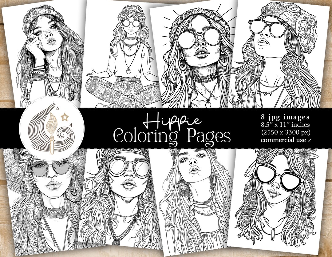 Hippie Girls Coloring Pages | Printable Adult Coloring Pages | Bohemian ...