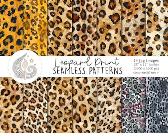 Patrones sin costuras con estampado de leopardo: Paquete de papel digital con estampado animal clásico en tonos neutros y dorados.