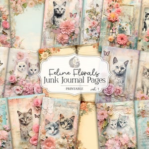 Pages de journal pour chats | Papier imprimable | Kit de journal pour chats | shabby chic | Téléchargement numérique | Scrapbooking | Fleurs félines