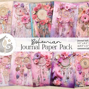 Artigos de periódicos indesejados digitais | Boho Floral Apanhador de Sonhos | Papel para impressão | Papel para álbum de recortes | Suprimentos para artesanato faça você mesmo | Uso comercial