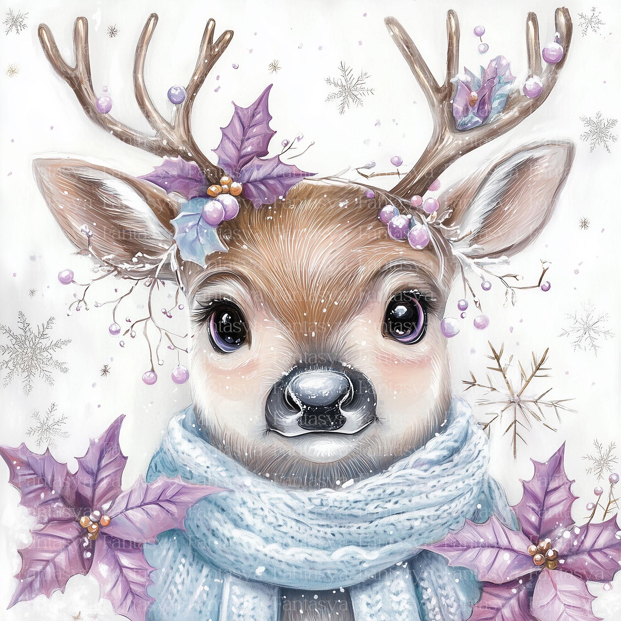 Watercolor Winter Reindeer Clip Art Pack: 12 JPG Images - Etsy