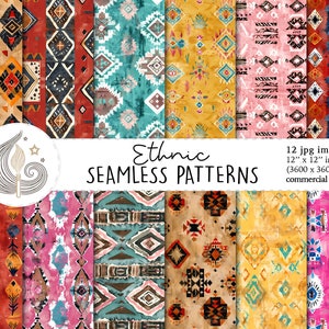 Nahtloses Muster | Kommerzielle Nutzung | Nahtloses ethnisches digitales Papier | Retro Vintage Boho-Chic Tribal Style | Scrapbook-Papier
