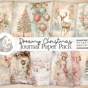 Pagine di diario spazzatura natalizie da sogno / Stampabili di Natale per riviste / Download istantaneo / Kit di carta per album digitali / Shabby Chic