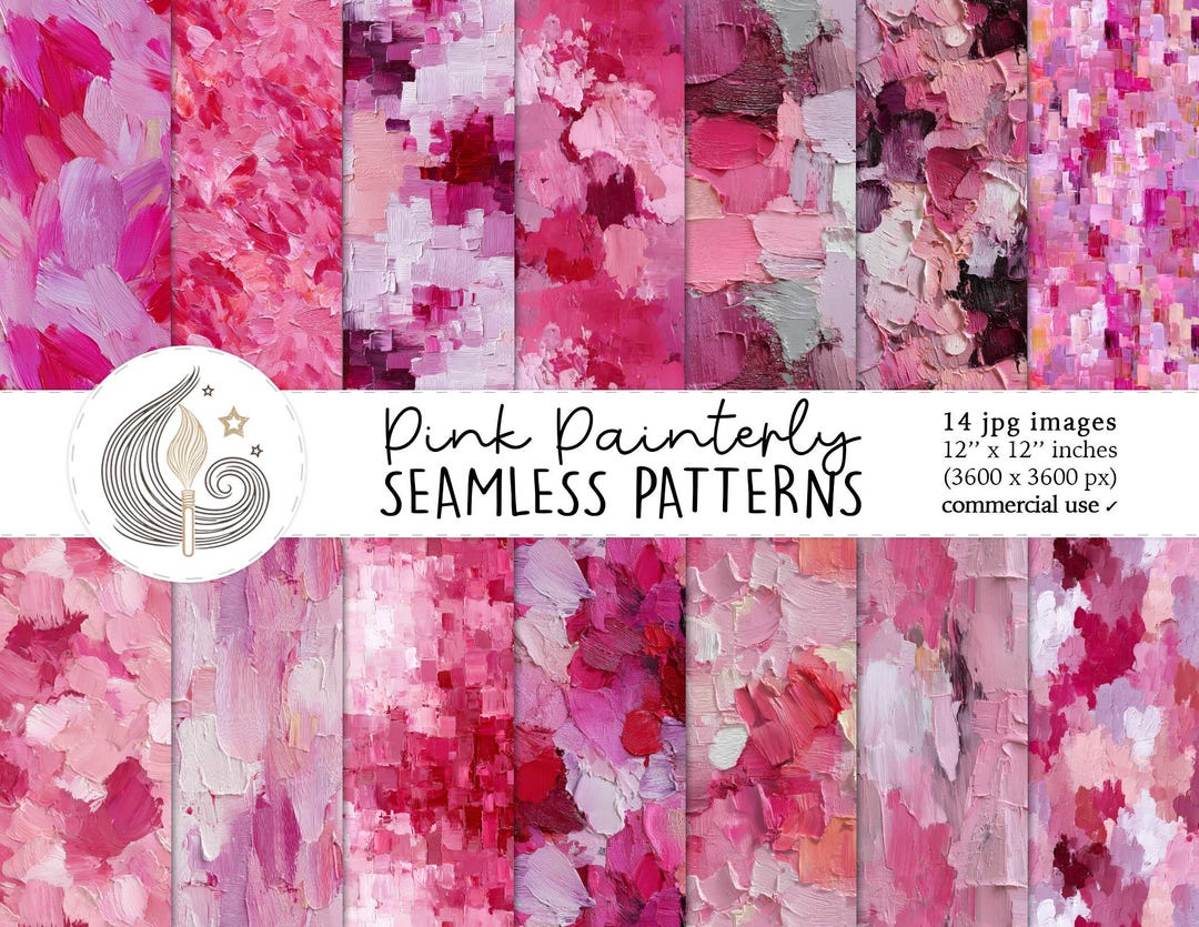 Pink Painterly Seamless Patterns: Abstract Pink Digital Paper Pack ...