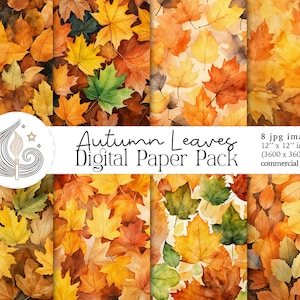 Papel digital de hojas de otoño / Uso comercial / Papel de scrapbooking de otoño / Acuarela de otoño / Fondo de hojas de otoño / Artesanía de papel