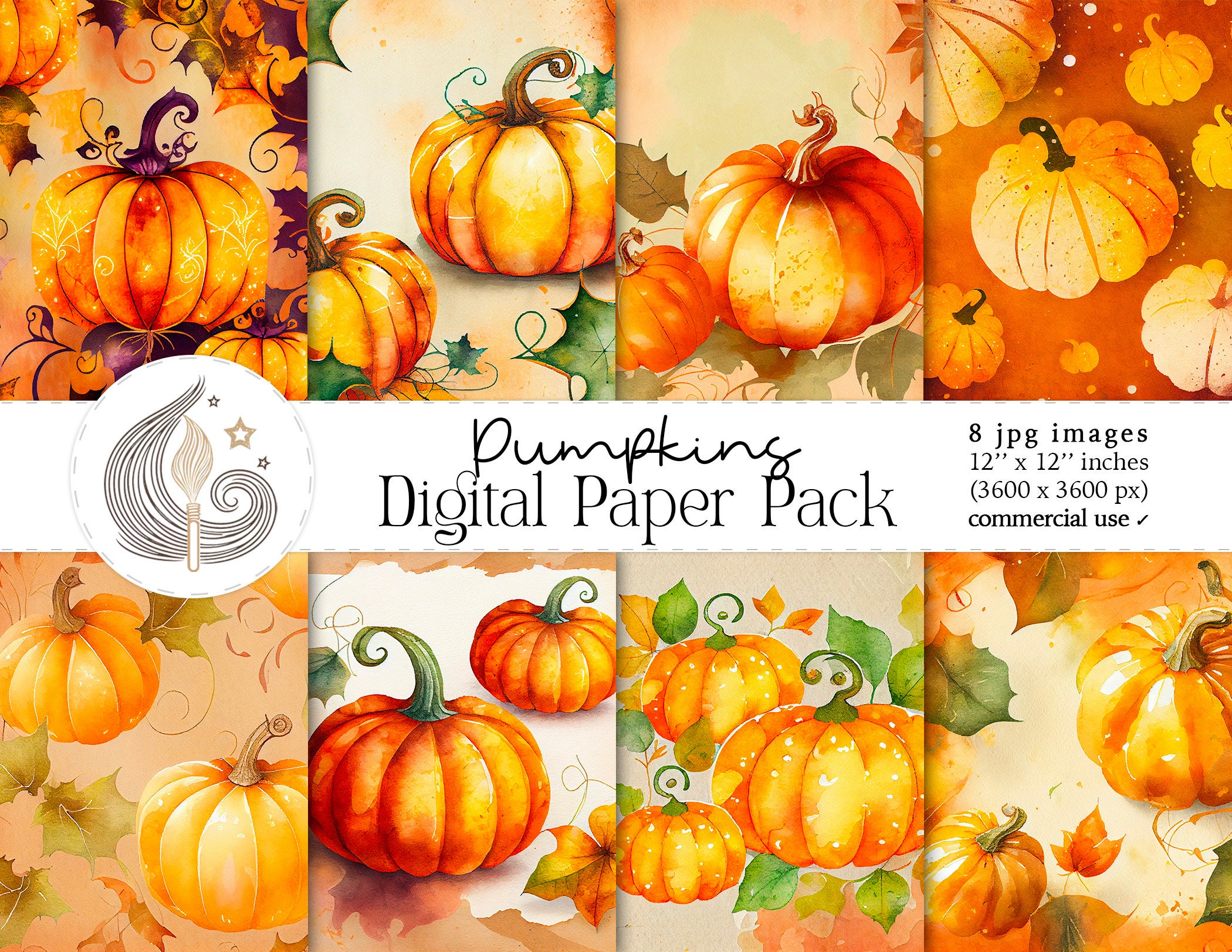 Pumpkins Digital Paper Pack: Watercolor Autumn Harvest Backgrounds - Etsy
