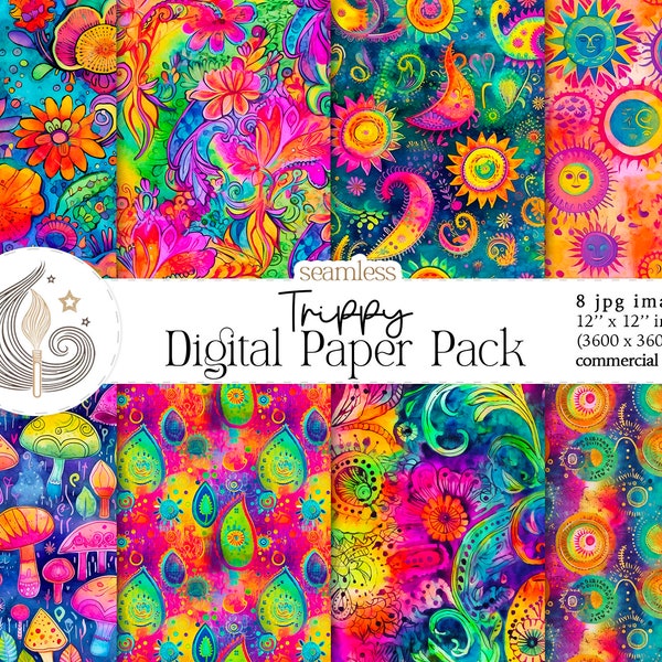 Seamless Trippy Pattern | Hippie Digital Paper | Psychedelic Pattern | Commercial Use | Digital Download | Printable Paper | Scrapbook