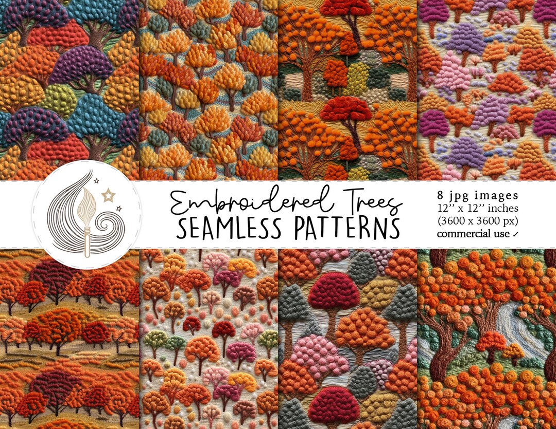 Seamless Autumn Tree Fabric Pattern | Commercial Use | 3d Seamless Fall ...