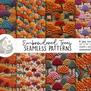 Seamless Autumn Tree Fabric Pattern | Commercial Use | 3d Seamless Fall Digital Paper | Cottagecore Fall Embroidery | Crafts | DIY