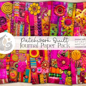 Papel de diario basura de patchwork caprichoso / Páginas de diario imprimibles / Scrapbooking / Tarjetas / Manualidades / Diy / Hippie / Whimsy / Boho