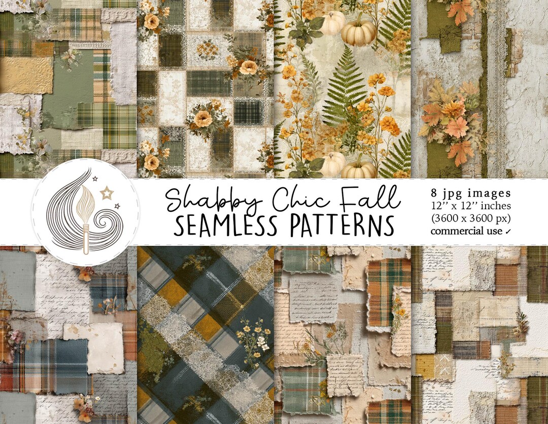 Shabby Chic Fall Seamless Patterns: Cottagecore Digital Paper Pack With ...