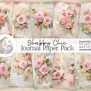 Papier journal indésirable Shabby Chic | Fournitures pour journaux vintage | Papier pour scrapbooking | Kit de journal indésirable roses shabby chic | Rose turquoise