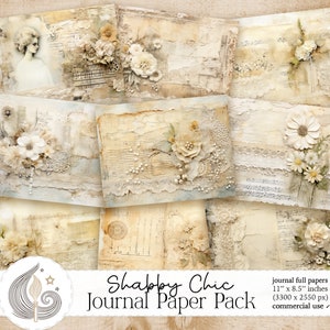 Shabby Chic Junk Journal Papier | Journaling Zubehör | Vintage Papierpackung | Digitales Papier | Scrapbook Papier | Karten | Basteln