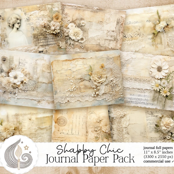 Shabby Chic Junk Journal Paper | Journaling Supplies | Vintage Paper Pack | Digital Paper | Scrapbook Paper | Cards | Crafts