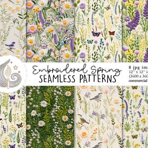 Motif de tissu printanier sans couture | Utilisation commerciale | Papier numérique 3D transparent printanier | Broderie florale de papillon d'oiseau de jardin de nature | Bricolage