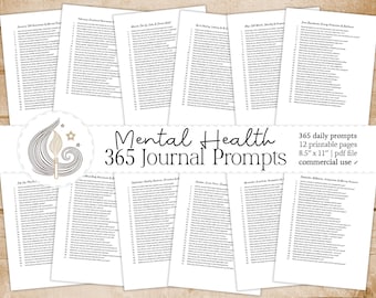 Mental Health Reflection and Healing | 365 Journal Prompts | Daily Emotional Wellness & Self-Care | Printable Mental Health Journal PDF
