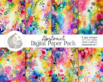 Abstract Digital Paper Pack: Watercolor Artistic Backgrounds in Vibrant Multicolor Tones