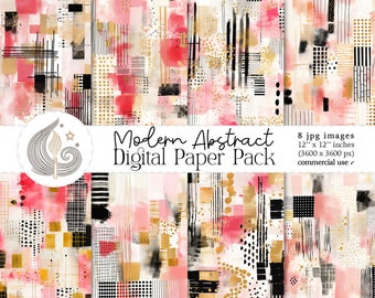 Modern Abstract Digital Paper Pack: Gold and Blush Brushstroke ...