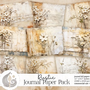 Rustieke Vintage bloemen ongewenste dagboekpapieren printables | Botanisch Shabby Papers-pakket | Rustieke plannerpapieren | Verontruste Scrapbook Kit