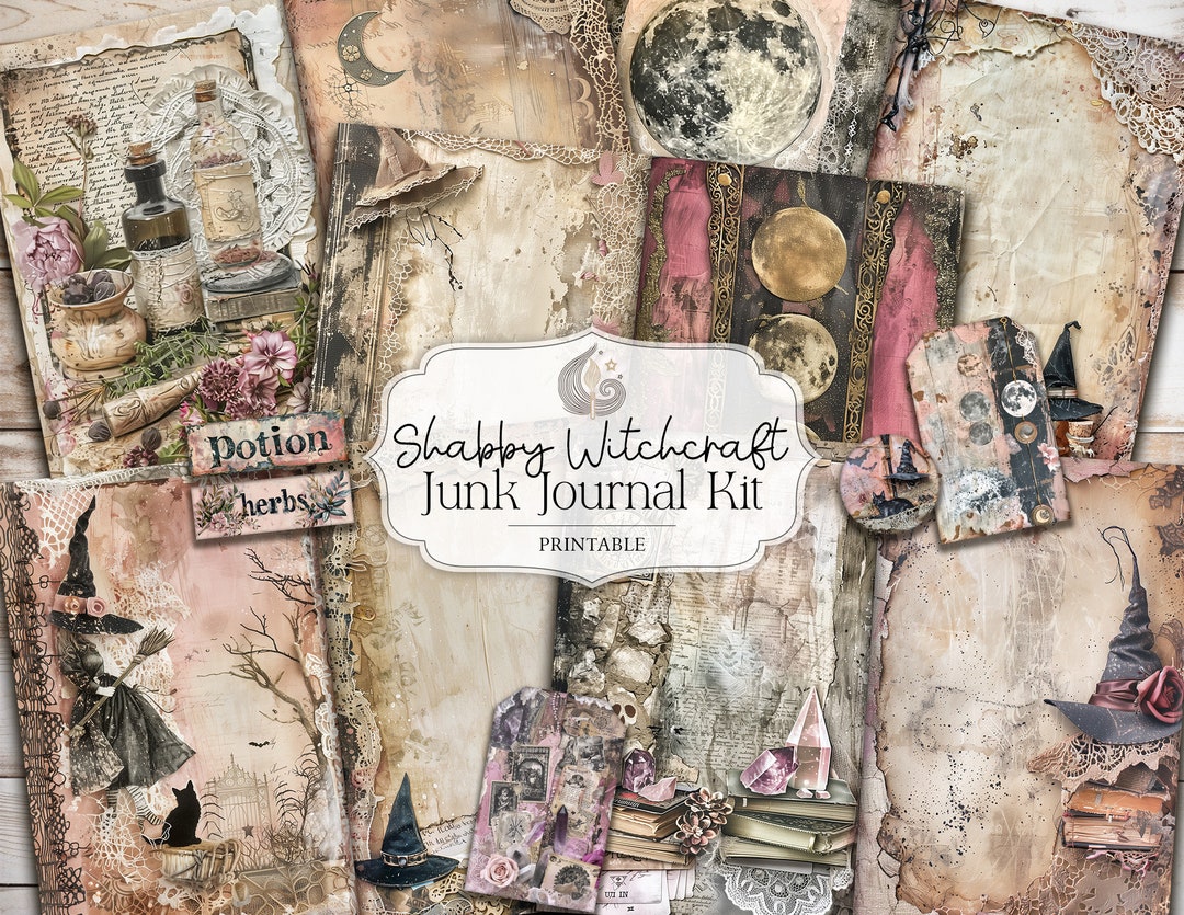 Shabby Witchcraft Junk Journal Kit Printable Witch Journal Pages Witchy ...