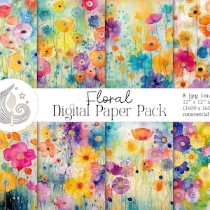 Fiori di carta digitale / uso commerciale / sfondi di fiori ad acquerello / pacchetto di carta stampabile / carta per scrapbooking / artigianato / fai da te