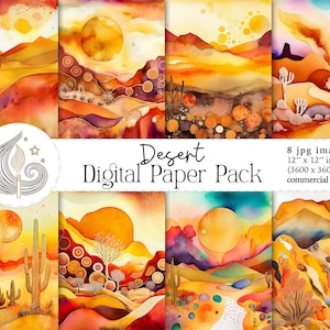 Papel Digital Acuarela Desierto Abstracto / Papel Imprimible / Fondos Digitales / Uso Comercial / Scrapbooking / Manualidades / Arte / Decoración