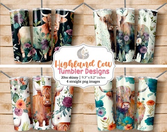 Highland Cow Tumbler Wrap Png | Highland Cow Tumbler | Instant Digital Download | Skinny Tumbler 20Oz Design | Digital Download Png