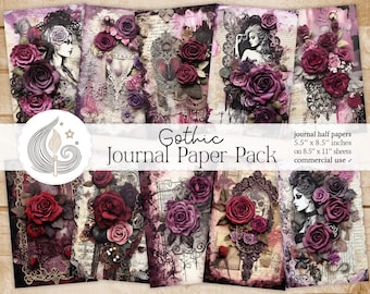 Gothic Roses Junk Journal Pages: Dark Papers with Vintage Florals and Dramatic Textures