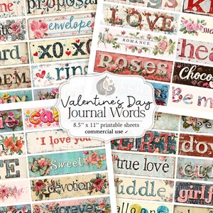 Diario spazzatura stampabile Parole di San Valentino / Foglio collage / Diario digitale Parole Effimere / Scrapbooking / Etichette / Tag