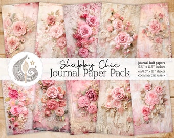 Junk Journal Pages | Vintage Shabby Roses | Journaling Supplies | Digital Paper Pack | Scrapbook | Lace Textures | Romantic | Pink