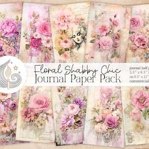 Floral Shabby Chic Junk Journal Pages / Paquete de papel digital / Papel de Scrapbooking / Suministros de diario / Proyectos creativos / Elaboración